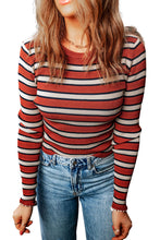 Load image into Gallery viewer, Striped Print Ribbed Knit Slim Fit Top
