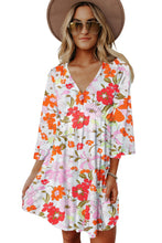 Load image into Gallery viewer, White V Neck 3/4 Sleeve Floral Dress
