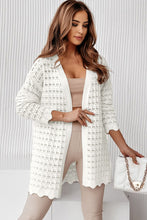 Load image into Gallery viewer, White Wavy Trim Open Knit Long Sleeve Cardigan
