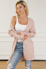 Load image into Gallery viewer, Smoke Gray Ribbed Trim Puff Sleeve Open Cardigan
