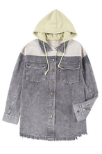 Load image into Gallery viewer, Gray Color Block Button Down Hooded Corduroy Jacket
