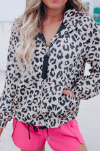 Load image into Gallery viewer, Leopard Zip Up Collared Hooded Windbreaker
