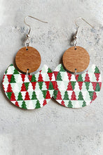 Load image into Gallery viewer, Dark Green Christmas Checker Graphic Wooden Earrings
