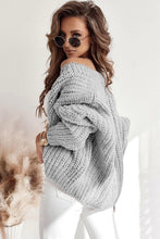 Load image into Gallery viewer, Gray Ribbed Trim Chunky Knit Sweater Cardigan
