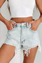 Load image into Gallery viewer, Distressed Raw Hem High Waist Denim Shorts
