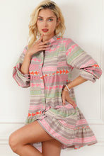 Load image into Gallery viewer, Multicolour Boho Print Puff Sleeve Buttoned Babydoll Dress
