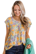 Load image into Gallery viewer, Floral Print Keyhole Back Short Sleeve Babydoll Blouse
