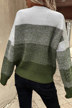 Load image into Gallery viewer, Pickle Green Color Block Drop Shoulder Ribbed Trim Sweater
