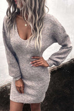 Load image into Gallery viewer, Gray V Neck Bodycon Sweater Dress
