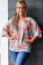 Load image into Gallery viewer, Multicolor Floral Print V Neck Half Sleeve Blouse
