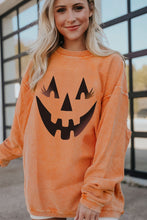 Load image into Gallery viewer, Orange Pumpkin Smile Face Graphic Sweatshirt
