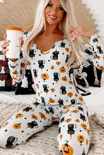Load image into Gallery viewer, White Spooky Halloween Printed Long Slim Fit Lounge Set
