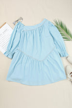Load image into Gallery viewer, Sky Blue Exquisite Trim Puff Sleeve Asymmetric Swing Mini Dress
