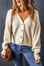 Load image into Gallery viewer, Beige Plain Knitted Buttoned V Neck Cardigan
