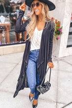 Load image into Gallery viewer, Black Draped Open Front Long Cardigan
