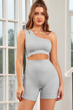 Load image into Gallery viewer, Single Split Shoulder Ribbed Cropped Sports Top
