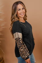 Load image into Gallery viewer, Black Plus Size Leopard Sequin Long Sleeve Top
