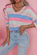 Load image into Gallery viewer, Contrast Striped V Neck Long Sleeve Top
