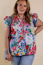 Load image into Gallery viewer, Plus Floral Print Ruffle Cap Sleeve V Neck Blouse
