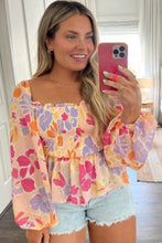 Load image into Gallery viewer, Pink Plus Size Floral Puff Sleeve Smocked Peplum Top
