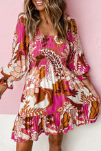 Load image into Gallery viewer, Floral Print Smocked Square Neck Bubble Sleeve Dress
