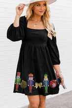 Load image into Gallery viewer, Black Sequined Christmas Nutcracker Square Neck Mini Dress
