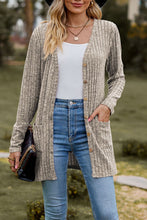 Load image into Gallery viewer, Khaki Rib Knit V Neck Button up Cardigan with Pockets
