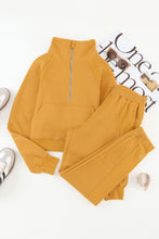 Load image into Gallery viewer, Yellow Half Zip Sweatshirt and Sweatpants Sports Set
