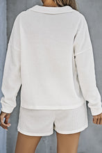 Load image into Gallery viewer, White Ribbed Zipper Sweatshirt and High Waist Shorts Set
