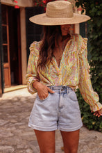 Load image into Gallery viewer, Yellow Paisley Print Ruffled Trim Boho Shirt
