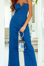 Load image into Gallery viewer, Spaghetti Straps Notch V Denim Jumpsuit
