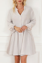 Load image into Gallery viewer, Apricot Frill Trim Half Buttoned Textured Dress
