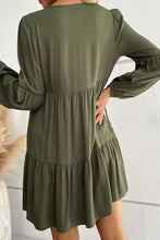 Load image into Gallery viewer, Green Lace Puff Sleeve Buttoned Tiered Ruffled Mini Dress
