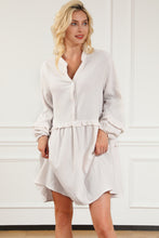 Load image into Gallery viewer, Apricot Frill Trim Half Buttoned Textured Dress
