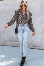 Load image into Gallery viewer, Floral Print Ruffled Bubble Sleeve Shirt
