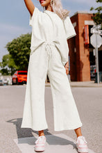 Load image into Gallery viewer, Bright White Textured Loose Fit T Shirt and Drawstring Pants Set
