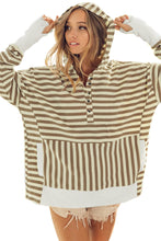 Load image into Gallery viewer, Khaki Striped Contrast Thumbhole Oversized Hoodie
