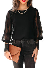 Load image into Gallery viewer, Black Sheer Lace Mesh Bishop Sleeve Top
