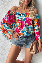 Load image into Gallery viewer, Multicolor Floral Print Off Shoulder Wide Sleeve Blouse
