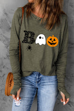 Load image into Gallery viewer, Green Halloween BOO Print Long Sleeve Graphic T Shirt

