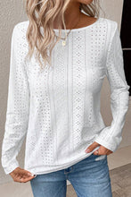 Load image into Gallery viewer, White Floral Lace Splicing Eyelet Long Sleeve Top
