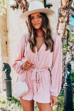 Load image into Gallery viewer, Pink Ripped Surplice V Neck Bubble Sleeve Romper
