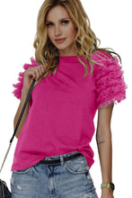 Load image into Gallery viewer, Mesh Ruffled Short Sleeve T Shirt
