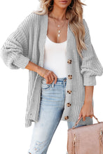 Load image into Gallery viewer, Gray Buttoned Front Drop Shoulder Knitted Cardigan
