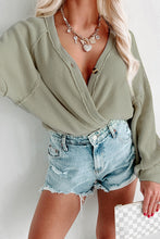 Load image into Gallery viewer, Green Exposed Seam Buttons Front Waffle Knit Cardigan
