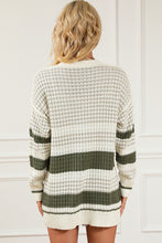 Load image into Gallery viewer, Green Colorblock Textured Knit Buttoned Cardigan
