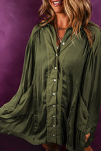 Load image into Gallery viewer, Pickle Green Loose Pocketed Ruffled Hem Draped Shirt Dress
