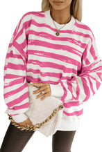 Load image into Gallery viewer, Bright Pink Oversized Striped Bishop Sleeve Pullover Sweatshirt
