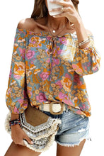 Load image into Gallery viewer, Blue Frilled Off Shoulder Floral Blouse
