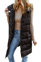 Load image into Gallery viewer, Black Hooded Long Quilted Vest Coat
